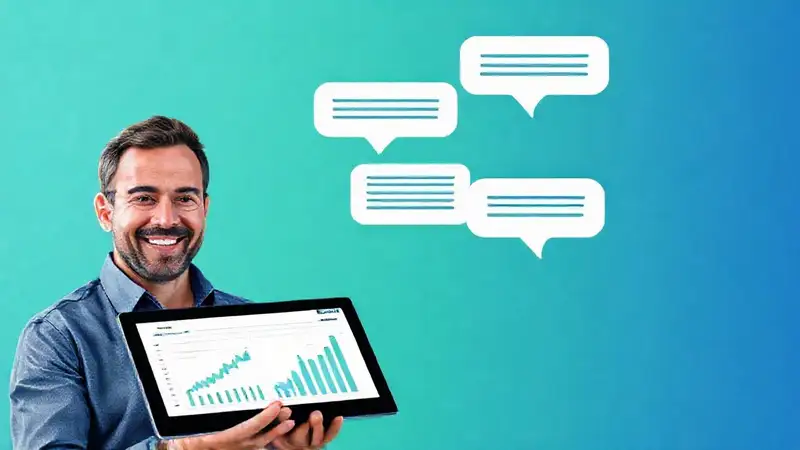 Inversor sonríe, análisis digital y apoyo
