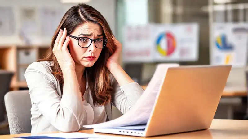 La ejecutiva analiza datos con confusión