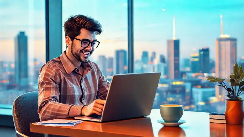 Joven inversor digital ve futuro brillante