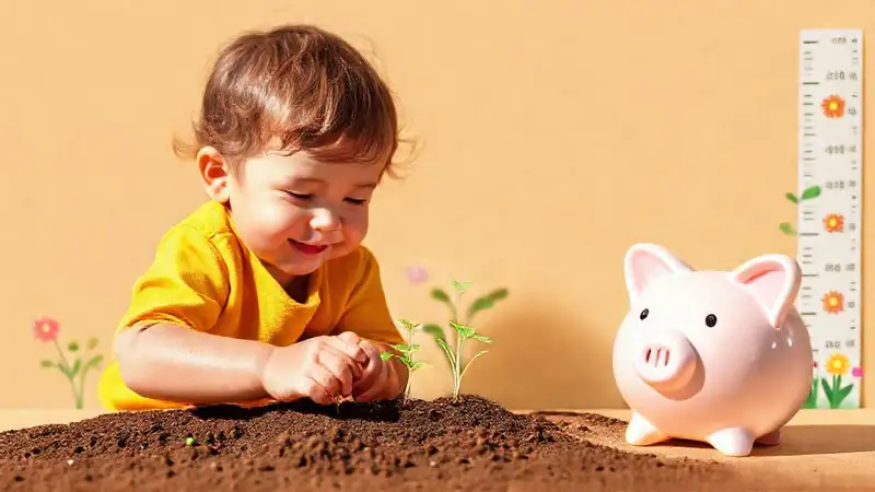 Un niño planta semillas en jardín