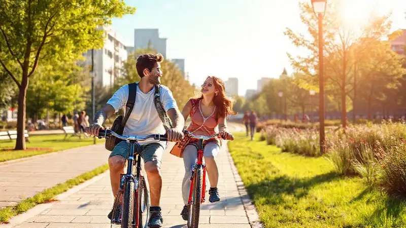 Pareja millennial disfruta del aire libre
