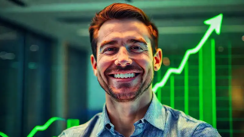 Éxito financiero, sonrisa confiada y crecimiento