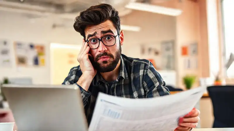 Joven confundido con impuestos y datos