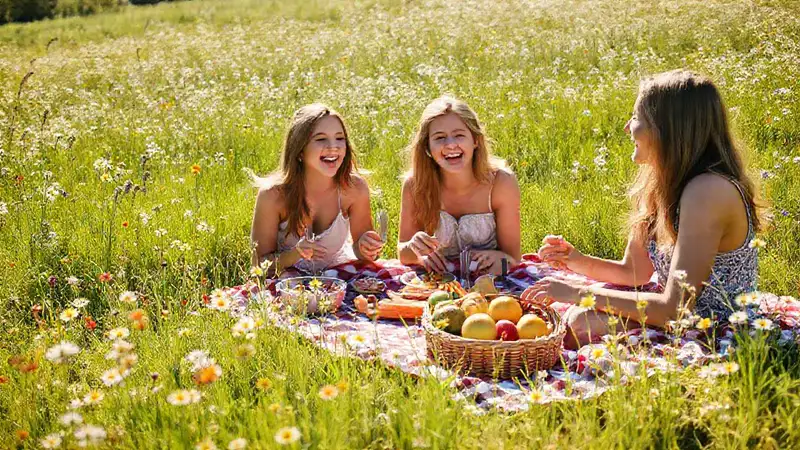 Un picnic alegre y radiante alegró amigos