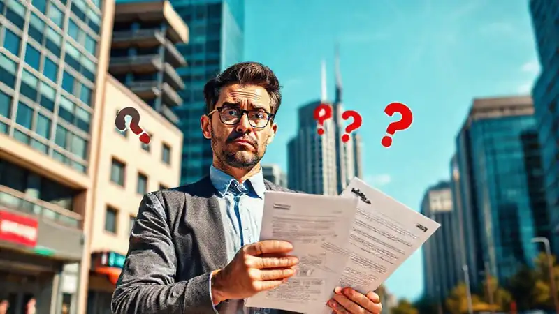 Un hombre confuso enfrenta documentos fiscales