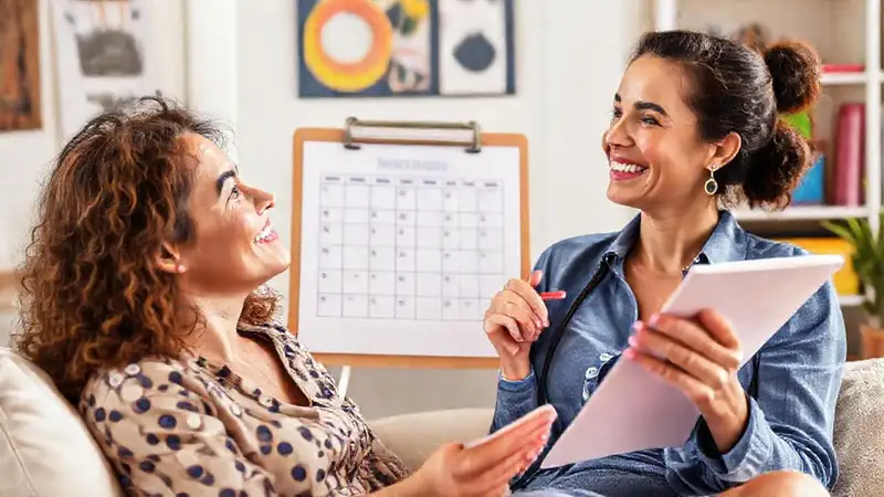 Una mujer organizada se planifica felizmente