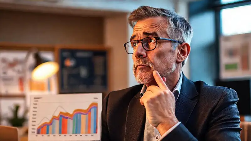 Hombre reflexivo planea su futuro financiero