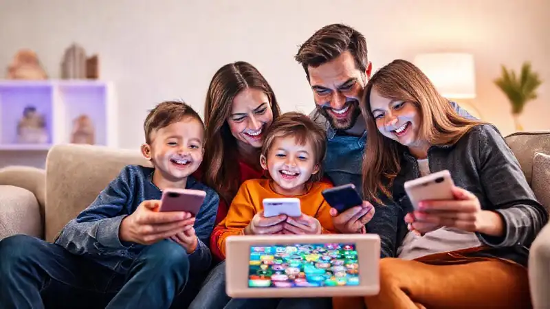 La familia disfruta de la tecnología conectada