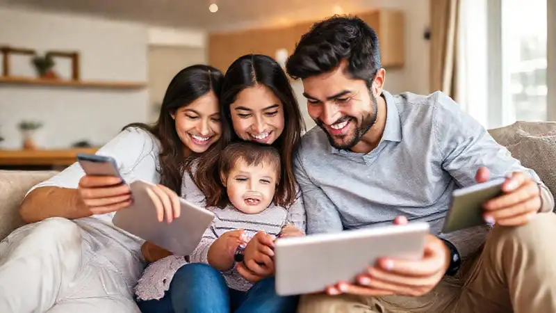 La familia disfruta de una conexión digital