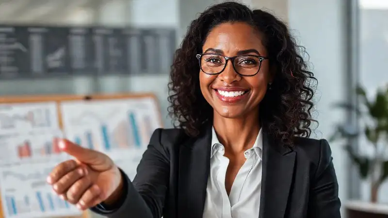 Una mujer de negocios transmite confianza y soluciones