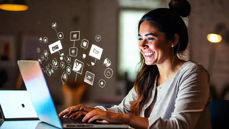 Una mujer visualiza el éxito digital