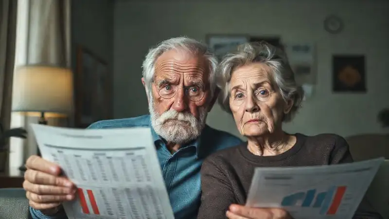 Una pareja anciana planea su jubilación ansiosa