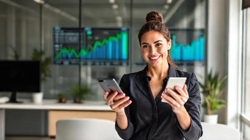 Mujer exitosa triunfa en el entorno digital