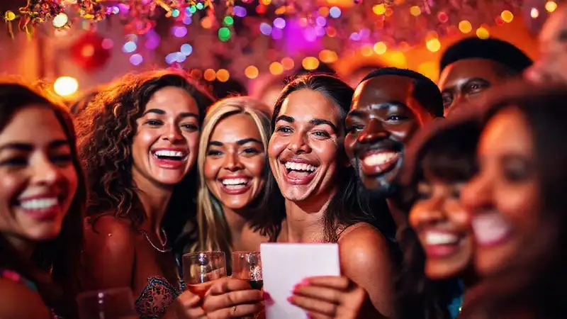 Fiesta alegre con rostros felices