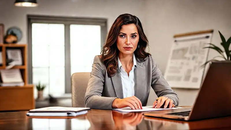 Mujer de negocios negocia con confianza