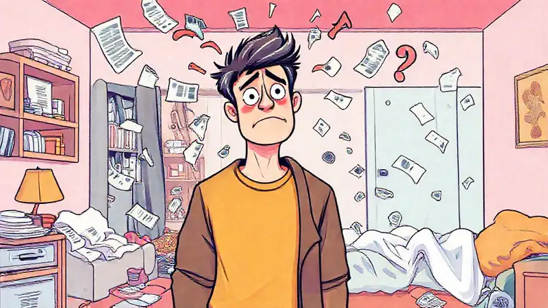 Joven confundido con gastos descontrolados y risas