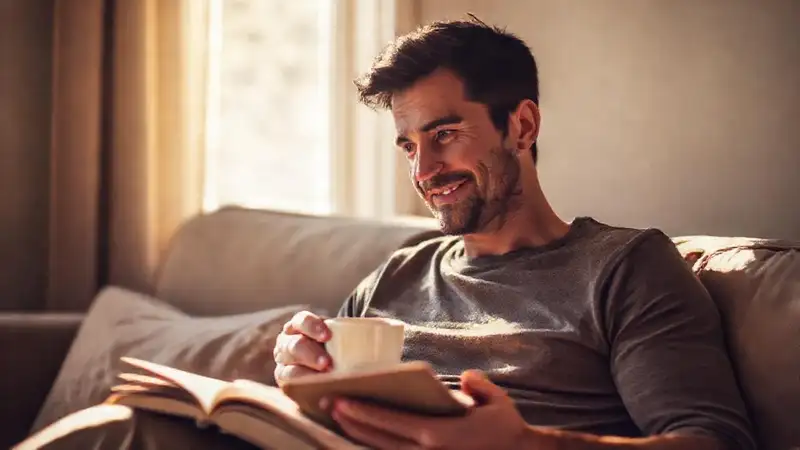 Un hombre pensativo disfruta su café tranquilo