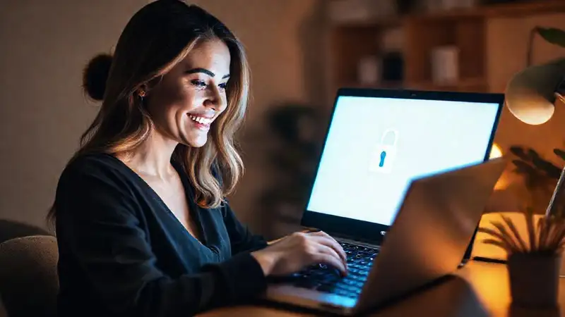 Mujer compra online con tranquilidad digital