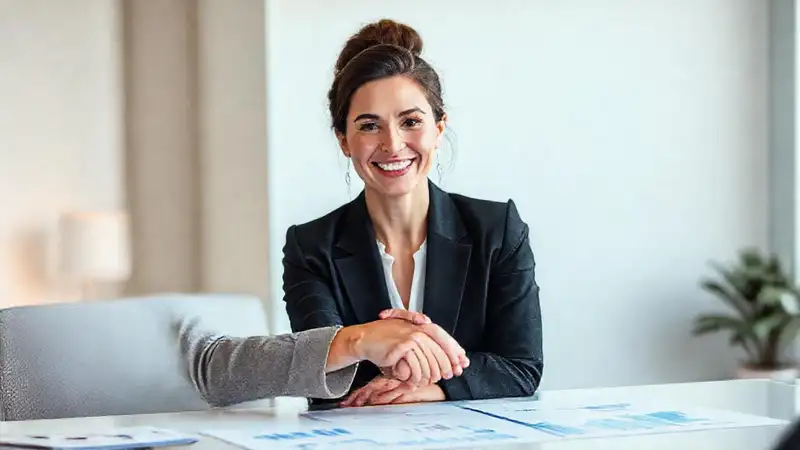 Mujer exitosa negocia en moderno despacho