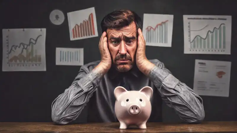 El hombre preocupado enfrenta un ahorro menguante