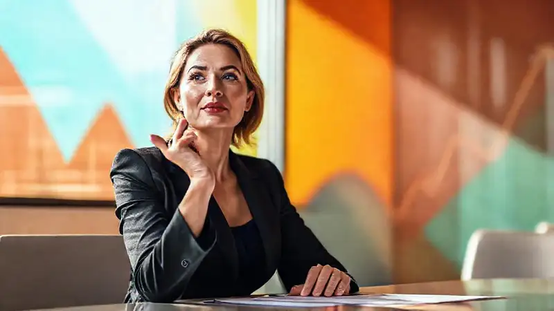 Mujer de negocios negocia con confianza