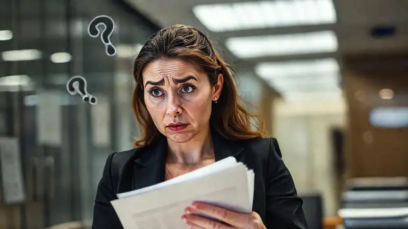 Una mujer se siente confundida por documentos legales