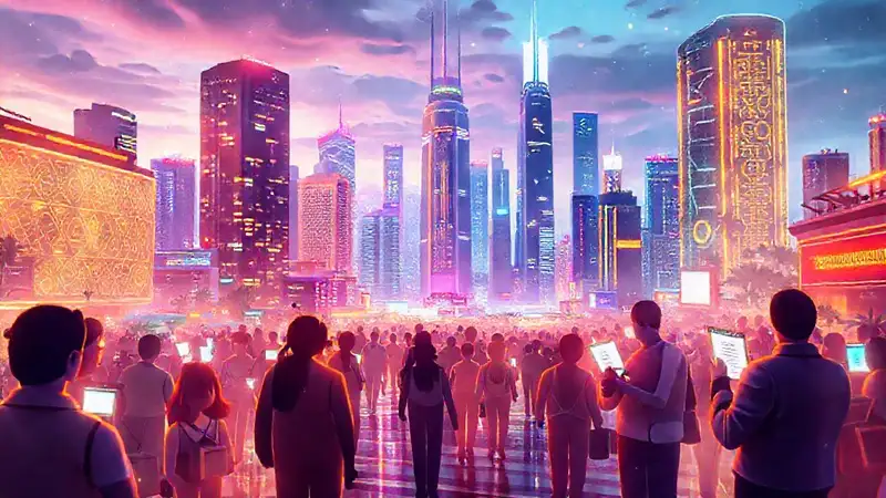 Ciudades futuristas, pagos digitales y colores vibrantes