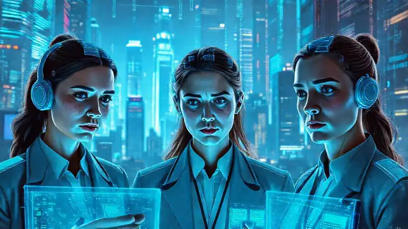 Ciudad futurista, estrés digital y esperanza