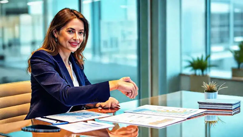 Una mujer de negocios negocia con éxito