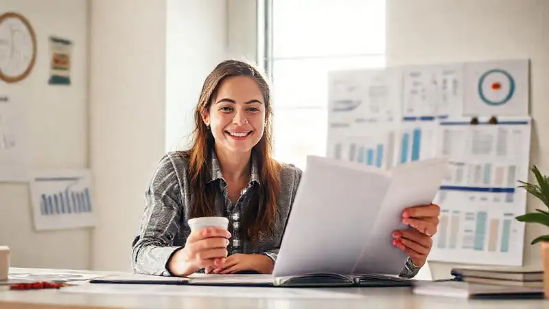 Una joven planifica sus finanzas con optimismo
