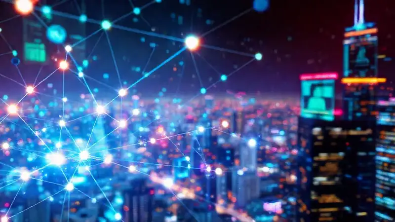Conexiones digitales vibrantes y futuristas