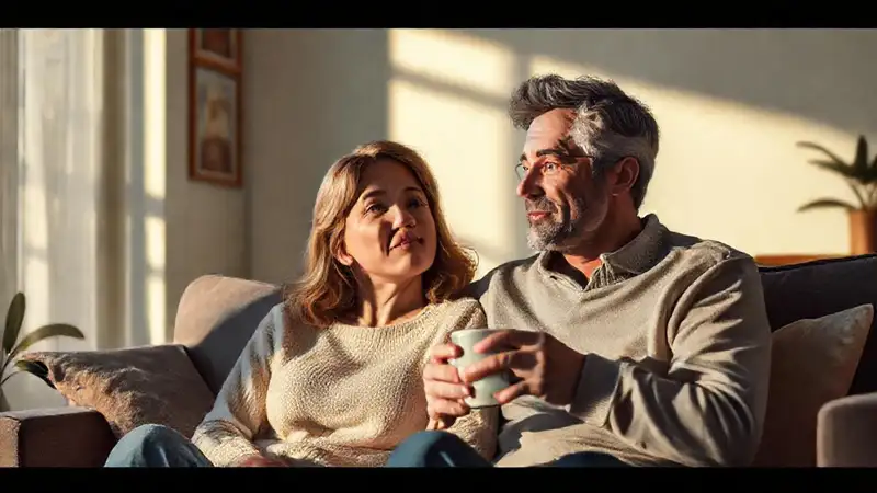 Pareja pensativa en un ambiente acogedor