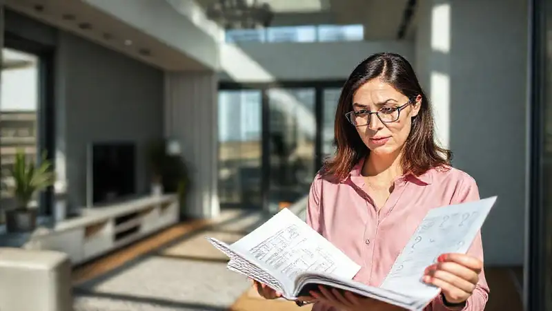 Mujer profesional duda sobre finanzas modernas
