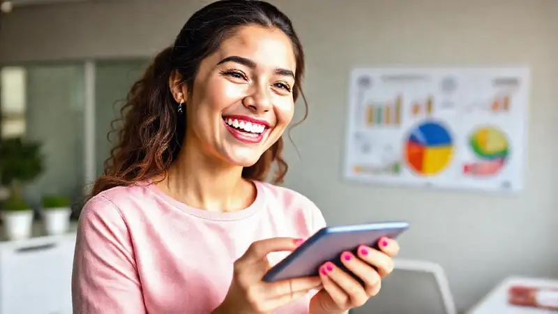Una mujer optimista planifica sus ahorros