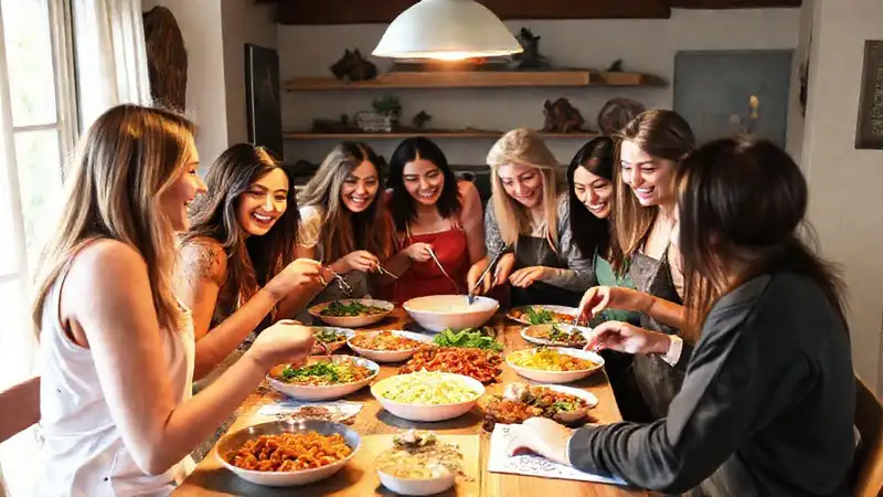 Amigos comparten comida y risas