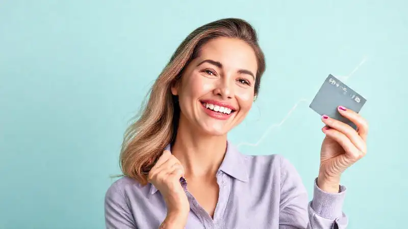 La mujer feliz gana con puntos