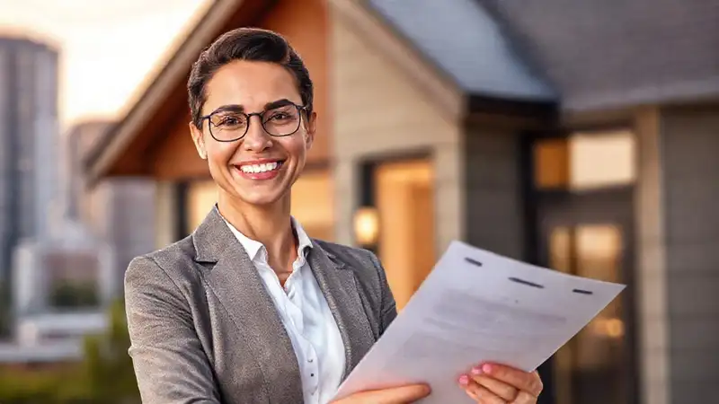 Agente inmobiliario ofrece una casa moderna
