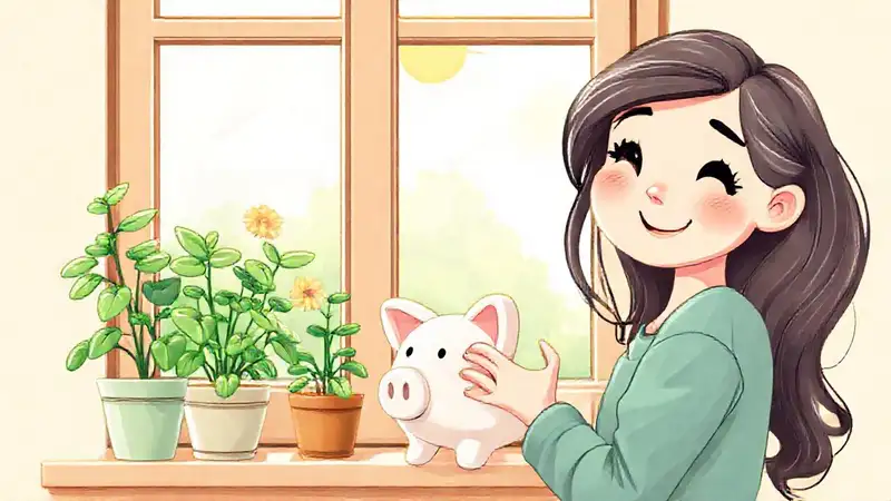 Una joven alegre contempla plantas verdes