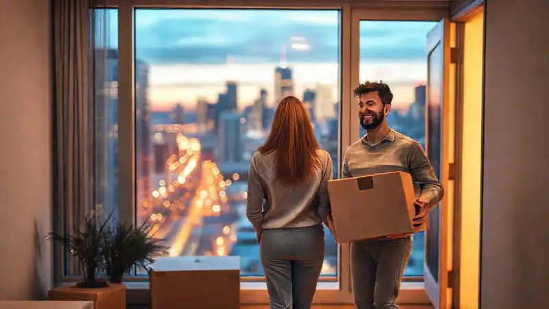 Pareja joven en apartamento moderno