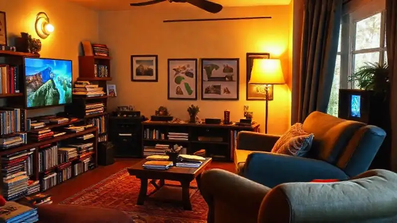 Un salón acogedor y vibrante invita a la relajación