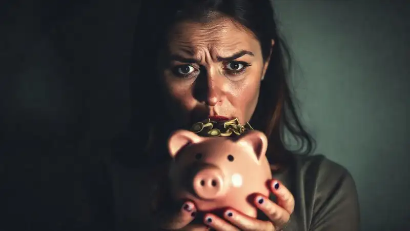 Ella reflexiona ansiosamente sobre sus ahorros