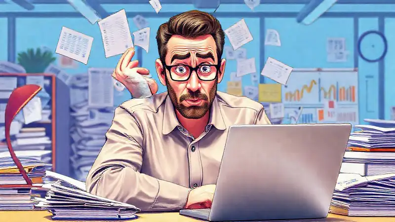 El hombre está abrumado por el caos digital