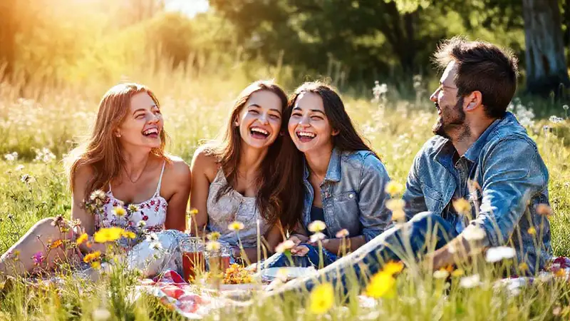 Amigos felices en un día soleado