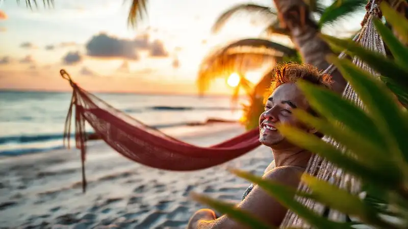 Playa serena, atardecer tranquilo y relajante