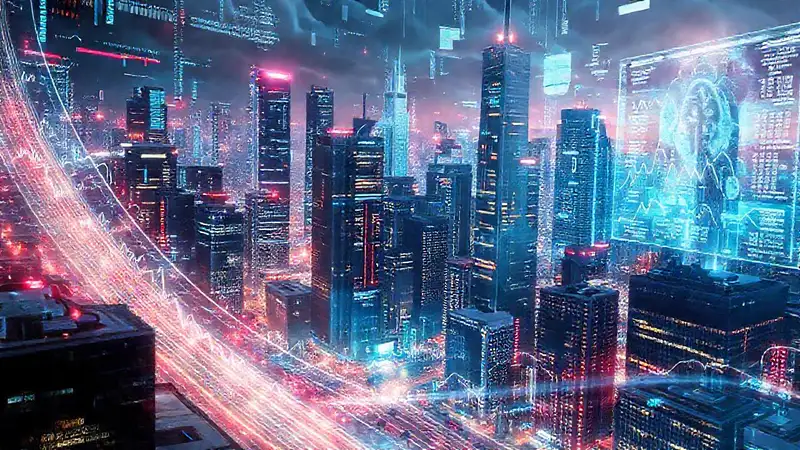 Una ciudad futurista refleja incertidumbre digital