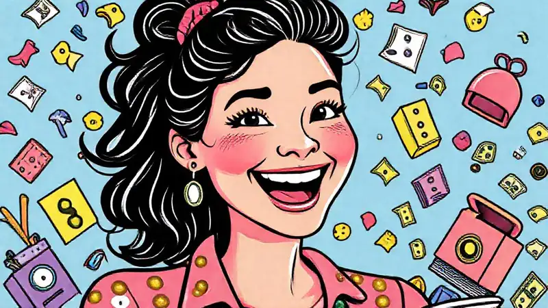 Mujer sonriente disfruta hobbies y dinero