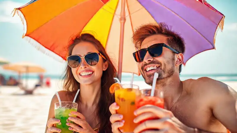 Pareja joven disfruta de la playa