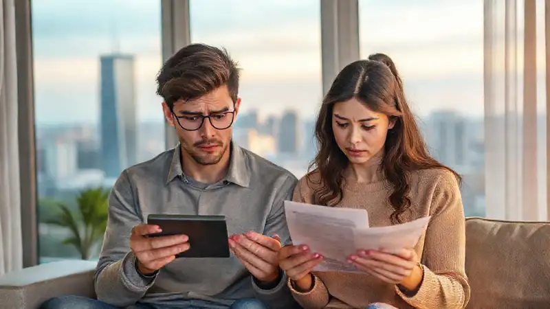 Pareja estresada enfrenta problemas financieros