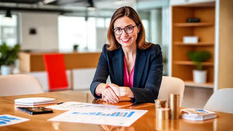 Una ejecutiva celebra el éxito empresarial