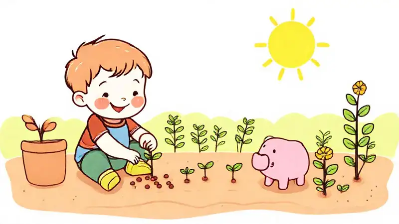 Un niño planta semillas felices